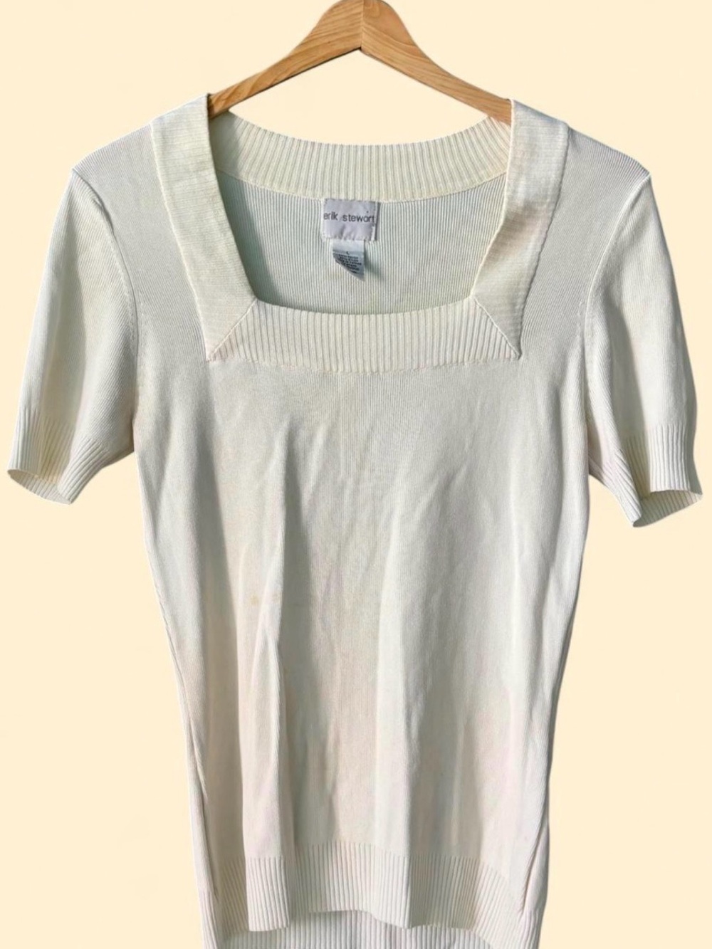 Vintage Erik Stewart White Ribbed Knit Short Sleeve Top Y2K Minimalist